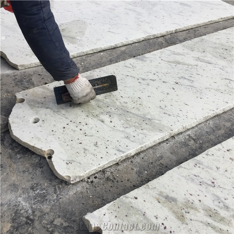 India Imperial White Granite Kitchen Countertop on Resin Brushing, White Granite Countertop Production