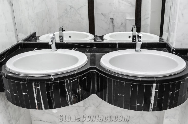 Nero Marquina Double Sink Master Bathroom Top