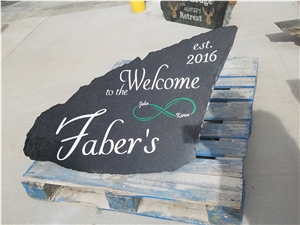 Black Snow Flake Diabase Personalized Stone, Signs, Name Tags