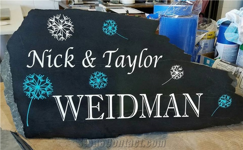 Black Snow Flake Diabase Personalized Stone, Signs, Name Tags