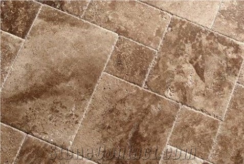 Travertine Versailles Pattern in a Chocolate Color, Chiseled Edge