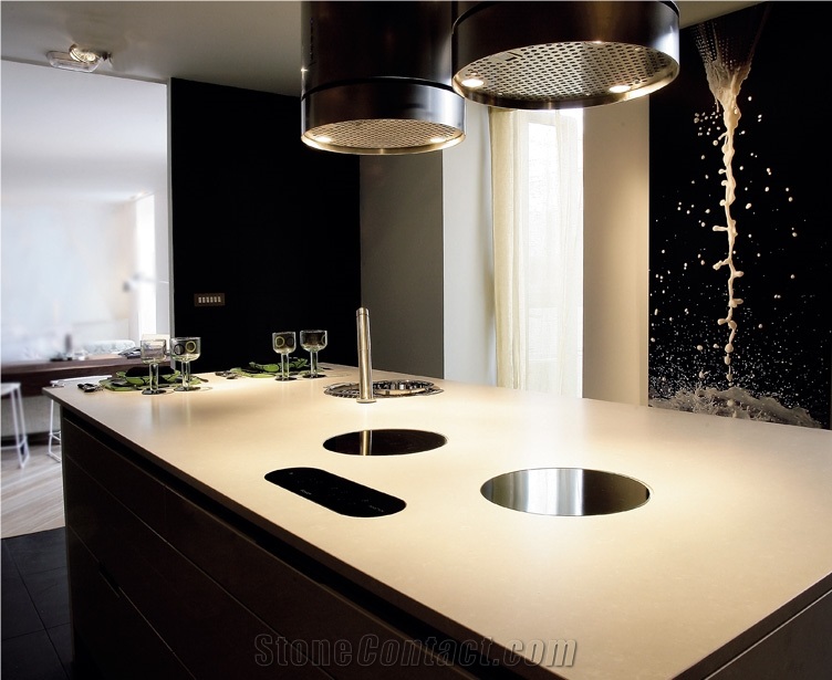 Beige Solid Surface Quarzt Kitchen Countertop