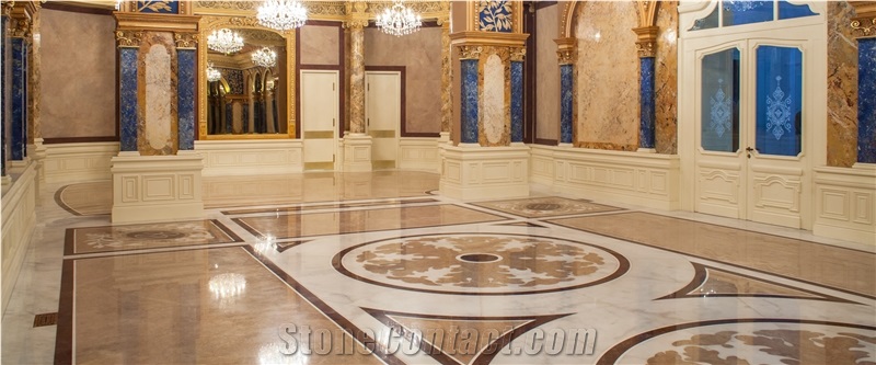 Waterjet Inlayed Marble Flooring Pattern