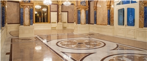 Waterjet Inlayed Marble Flooring Pattern