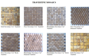 Gold Travertine 1"X1" Tumbled Mosaic