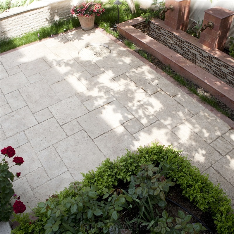 Classic Cross Cut Brushed and Chiseled Travertine French Pattern Set, 3 cm