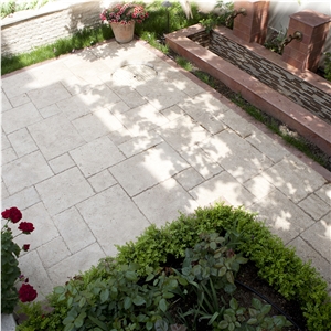 Classic Cross Cut Brushed and Chiseled Travertine French Pattern Set, 3 cm