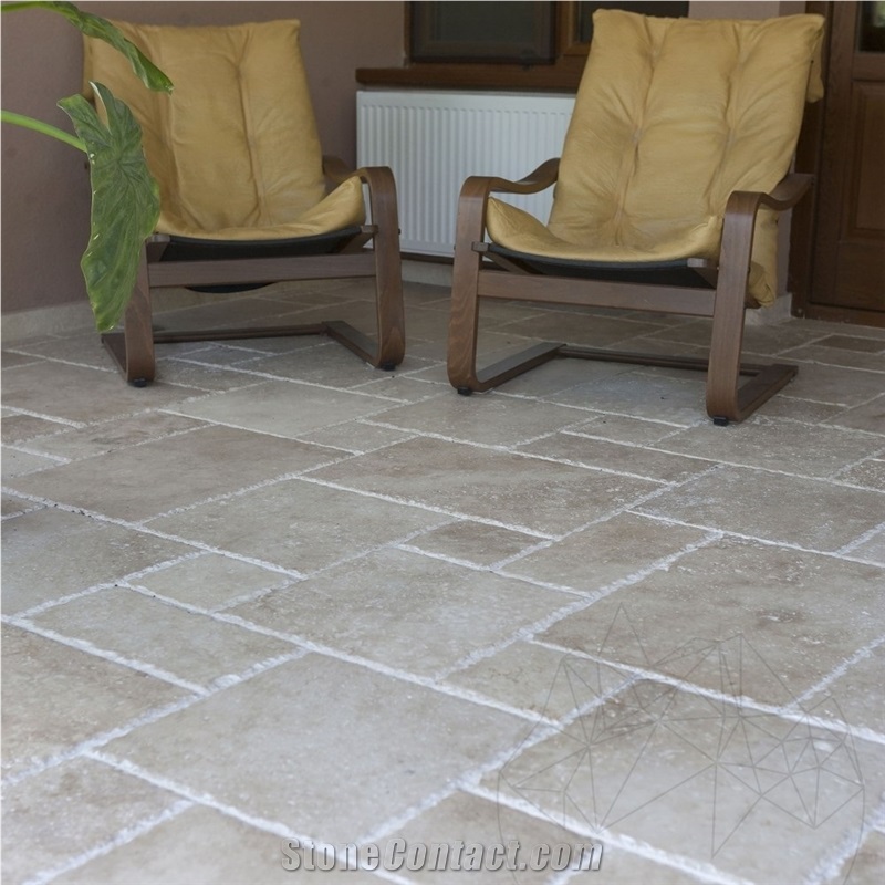 Classic Cross Cut Brushed and Chiseled Travertine French Pattern Set, 3 cm