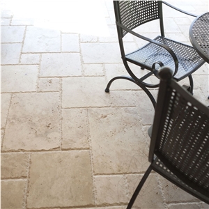 Classic Cross Cut Brushed and Chiseled Travertine French Pattern Set, 3 cm