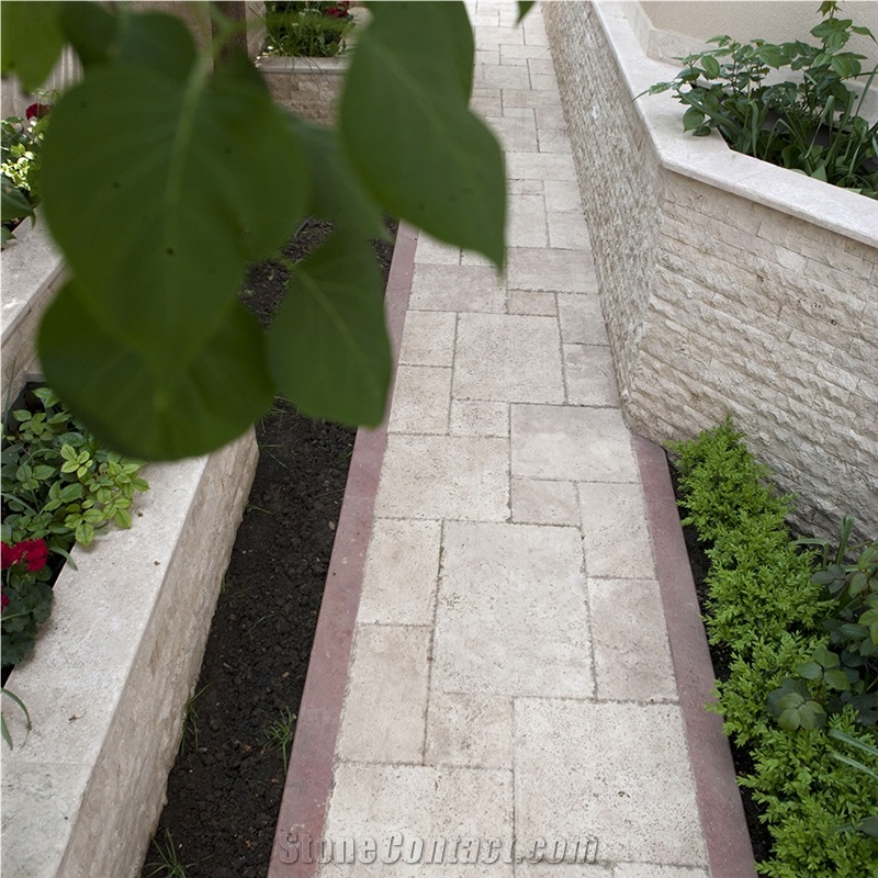 Classic Cross Cut Brushed and Chiseled Travertine French Pattern Set, 3 cm