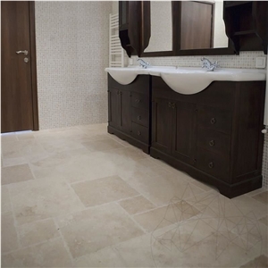 Classic Cross Cut Brushed & Chiseled Travertine French Pattern Set 1.2 cm