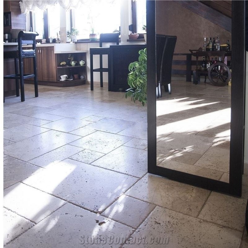 Classic Cross Cut Brushed & Chiseled Travertine French Pattern Set 1.2 cm