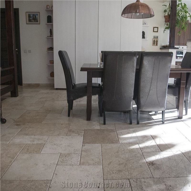 Classic Cross Cut Brushed & Chiseled Travertine French Pattern Set 1.2 cm