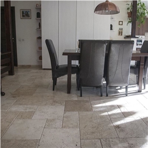 Classic Cross Cut Brushed & Chiseled Travertine French Pattern Set 1.2 cm