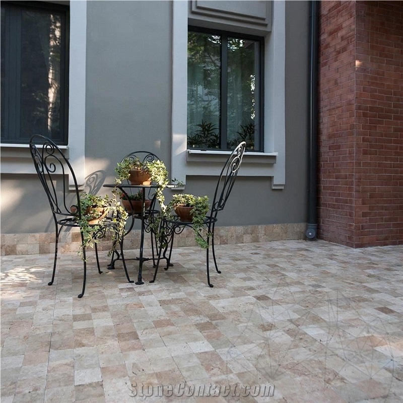 Classic Cross Cut Travertine Tumbled Cobblestone 10 X 10 X 3.2 cm (Pavers)