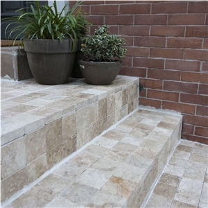 Classic Cross Cut Travertine Tumbled Cobblestone 10 X 10 X 3.2 cm (Pavers)