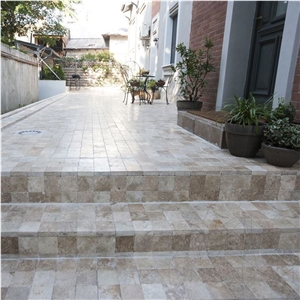 Classic Cross Cut Travertine Tumbled Cobblestone 10 X 10 X 3.2 cm (Pavers)