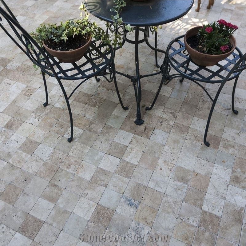 Classic Cross Cut Travertine Tumbled Cobblestone 10 X 10 X 3.2 cm (Pavers)