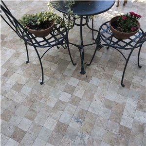 Classic Cross Cut Travertine Tumbled Cobblestone 10 X 10 X 3.2 cm (Pavers)