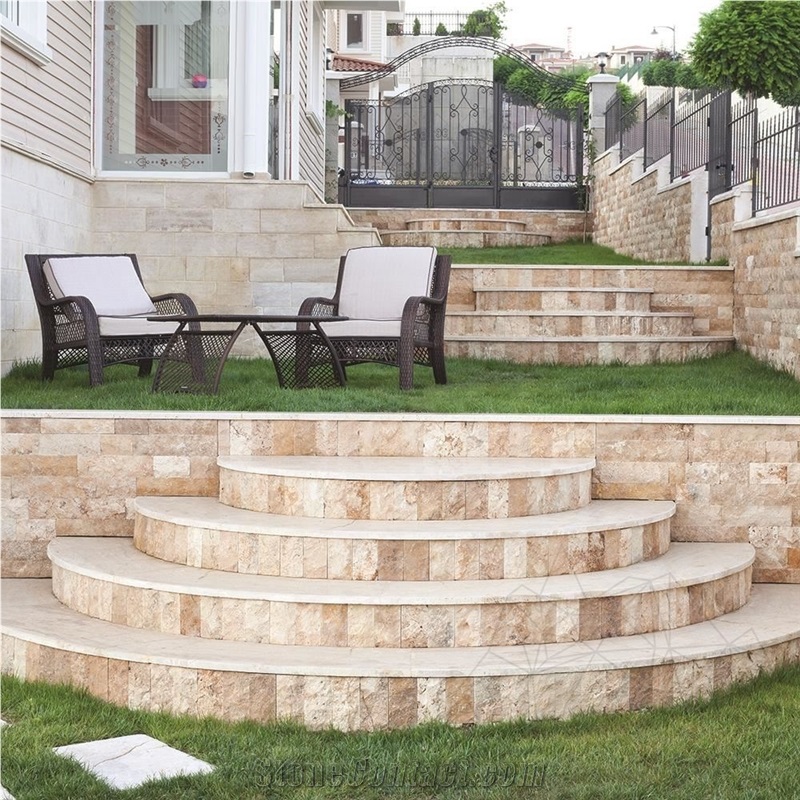 Multicolor Splitface Travertine Stairs 10 cm X Fl X 2.2 cm
