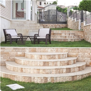 Multicolor Splitface Travertine Stairs 10 cm X Fl X 2.2 cm