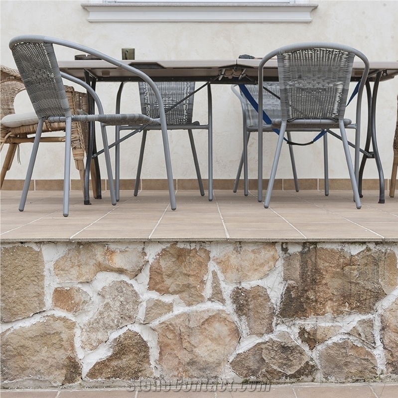 Rustic Brown Polygonal Limestone Masonry Wall
