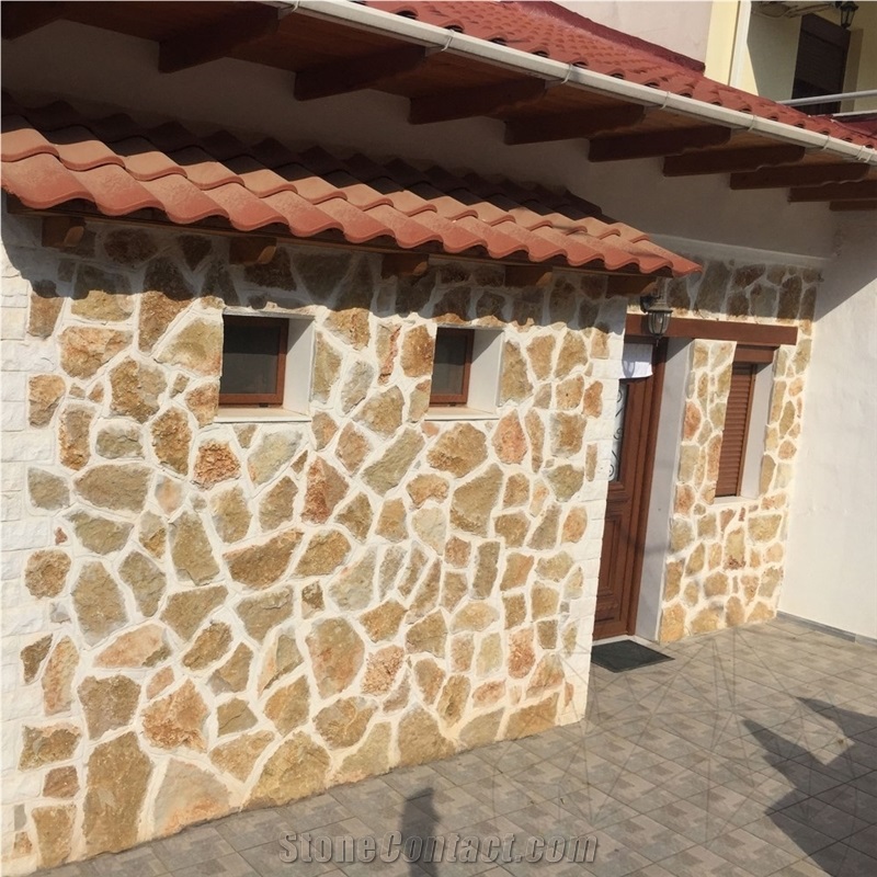 Rustic Brown Polygonal Limestone Masonry Wall