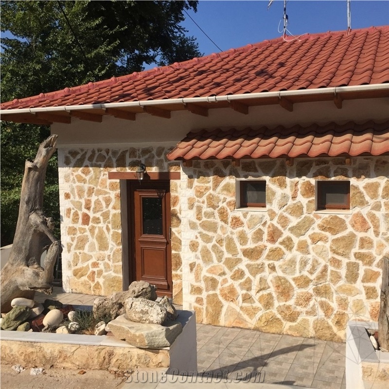 Rustic Brown Polygonal Limestone Masonry Wall