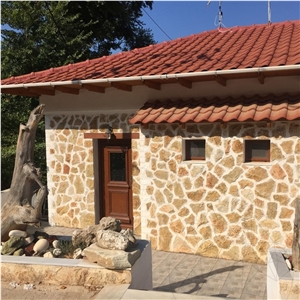 Rustic Brown Polygonal Limestone Masonry Wall