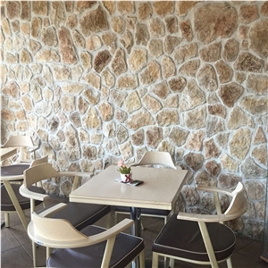 Rustic Brown Polygonal Limestone Masonry Wall