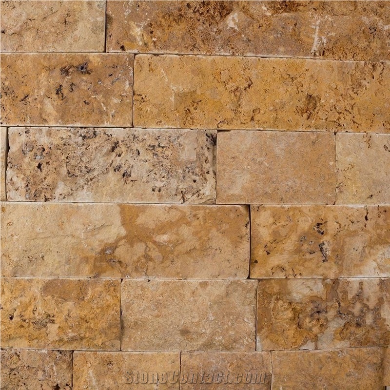 Yellow Splitface Travertine Tiles 7.5 cm X Fl X 2.2 cm