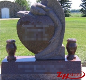 Good Quality Cheap Price Angel with Heart Design Indian Red/ Imperial Red Granite Angel Monuments/ Single Monuments/ Heart Tombstones/ Engraved Tombstones/ Custom Monuments