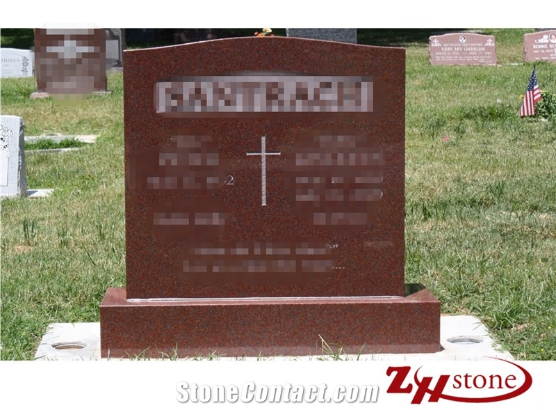 Good Quality Full Polished Serp Top Indian Red/ Imperial Red Granite Tombstone Design/ Western Style Monuments/ Upright Monuments Headstones/ Single Monuments