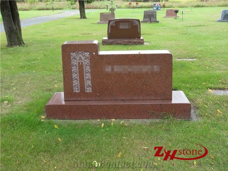 Good Quality Oval Top Tianshan Red Granite Tombstone Design/ Western Style Monuments/ Upright Monuments/ Monument Design/ Western Style Tombstones