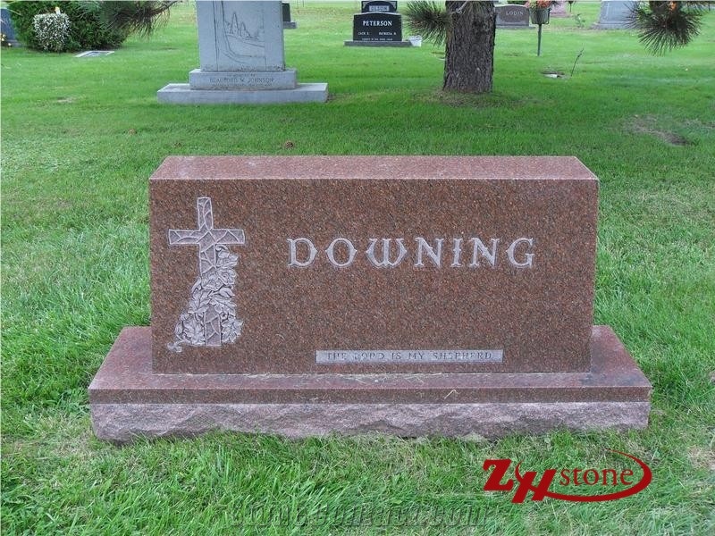 Good Quality Oval Top Tianshan Red Granite Tombstone Design/ Western Style Monuments/ Upright Monuments/ Monument Design/ Western Style Tombstones