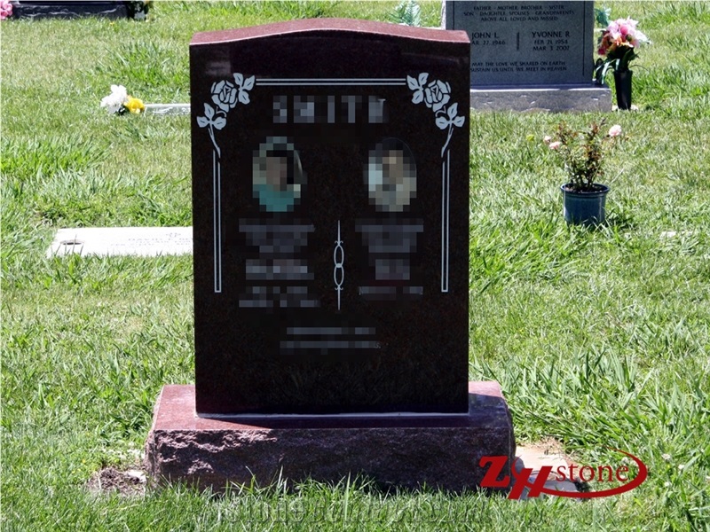 Good Quality Own Factory Polished Serp Top Heart Design American Mahogany/ Dakota Mahogany Granite Western Style Tombstones/ Heart Tombstones/ Cemetery Tombstones/ Gravestone/ Custom Monuments