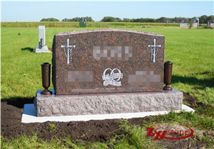 Good Quality Polished Traditional Serp Top Dakota Mahogany/ American Mahogany Granite Western Style Monuments/ Upright Monuments/ Headstones/ Monument Design/ Western Style Tombstones