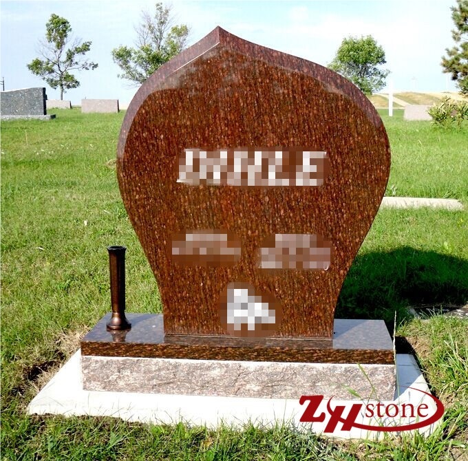 Good Quality Polished Traditional Serp Top Dakota Mahogany/ American Mahogany Granite Western Style Monuments/ Upright Monuments/ Headstones/ Monument Design/ Western Style Tombstones