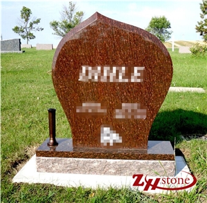 Good Quality Polished Traditional Serp Top Dakota Mahogany/ American Mahogany Granite Western Style Monuments/ Upright Monuments/ Headstones/ Monument Design/ Western Style Tombstones