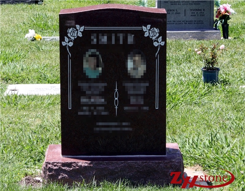 Good Quality Polished Traditional Serp Top Indian Red/ Imperial Red Granite Upright Monuments/ Headstones/ Monument Design/ Single Monuments/ Western Style Tombstones