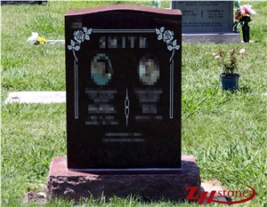 Good Quality Polished Traditional Serp Top Indian Red/ Imperial Red Granite Upright Monuments/ Headstones/ Monument Design/ Single Monuments/ Western Style Tombstones