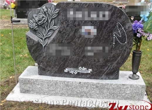 Good Quality Rose Engraving Upright Bahama Blue/ Vizag Blue Granite Tombstone Design/ Western Style Monuments/ Upright Monuments/ Headstones/ Monument Design
