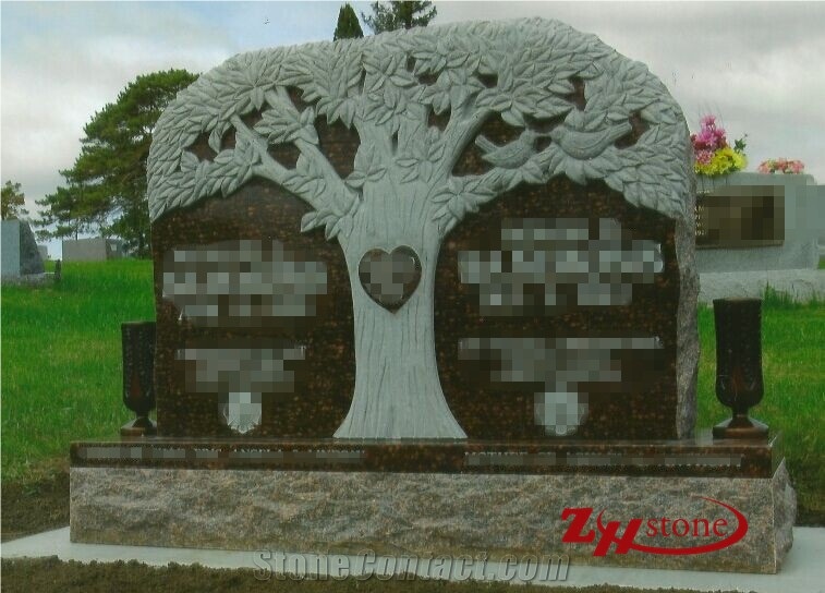 Good Quality Tree with Heart Coffee Brown Granite Western Style Monuments/ Double Monuments/ Western Style Tombstones/ Family Monuments/ Heart Tombstones