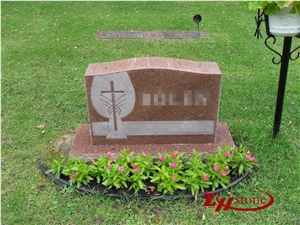 Good Quality Wave Edge Design with Cross Engraving Indian Red/ Imperial Red Granite Tombstone Design/ Western Style Monuments/ Upright Monuments/ Headstones/ Cross Tombstones