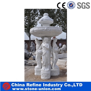 Big White Marble Water Fountain with Lion Head ,Marble Fountain Carved Lady Statue