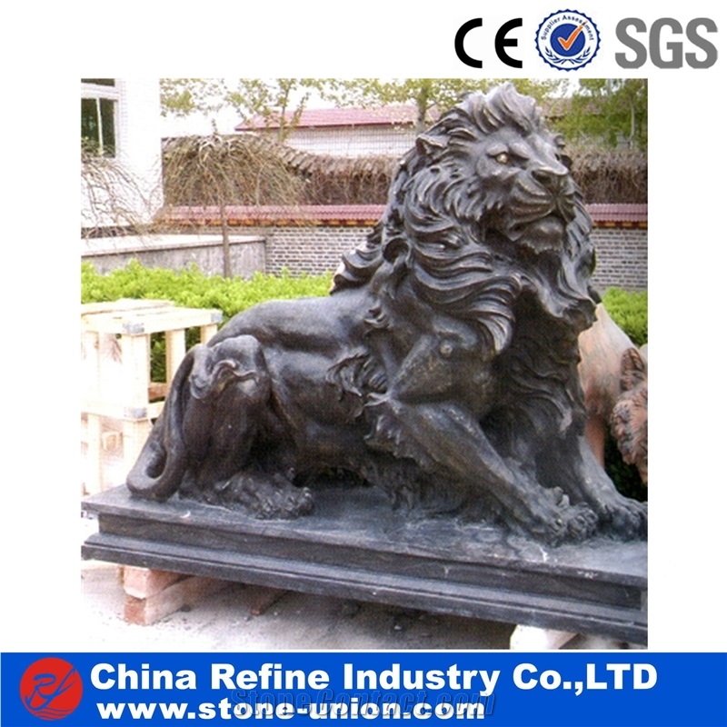 Stone Lion Statue for Sale, Red Marble Lion Statues, Life Size Lion Statue,Stone Lion Statue with Ball