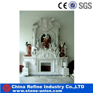 White Marble Fireplace Surround for House ,China Cheap Hand Carved Stone Indoor Use White Marble Fireplace