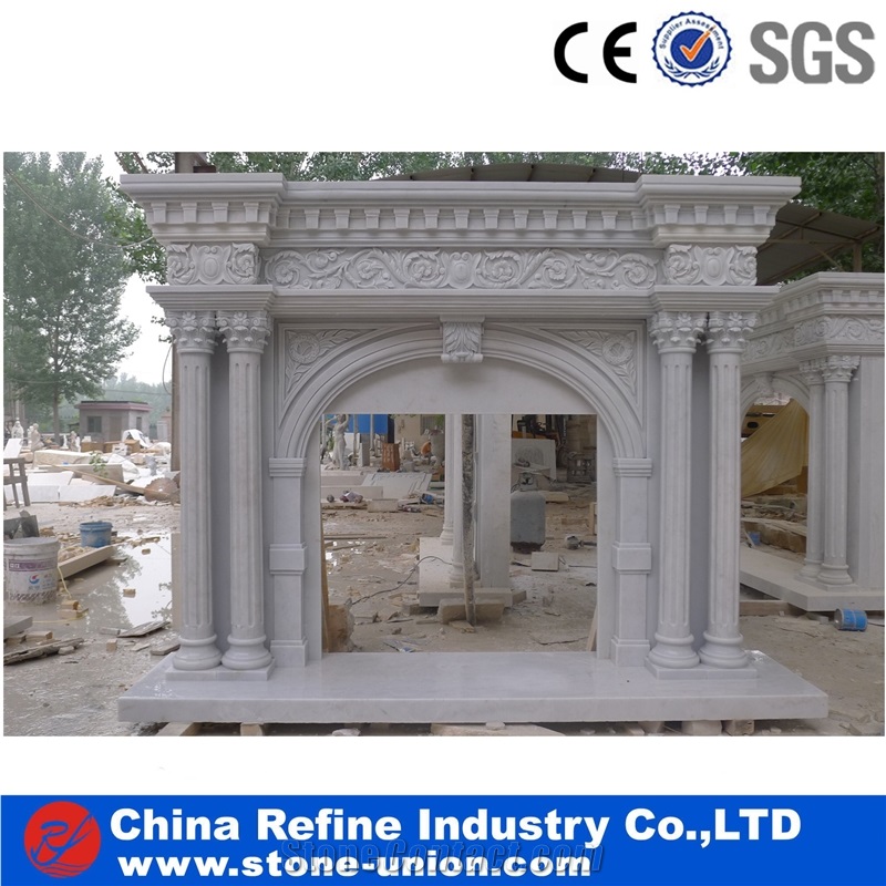 White Marble Fireplace Surround for House ,China Cheap Hand Carved Stone Indoor Use White Marble Fireplace