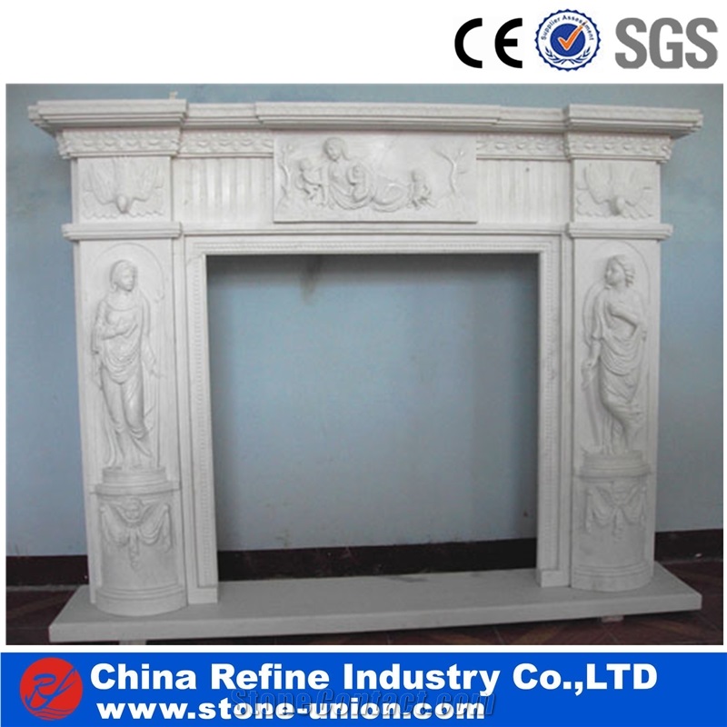 White Marble Fireplace Surround for House ,China Cheap Hand Carved Stone Indoor Use White Marble Fireplace