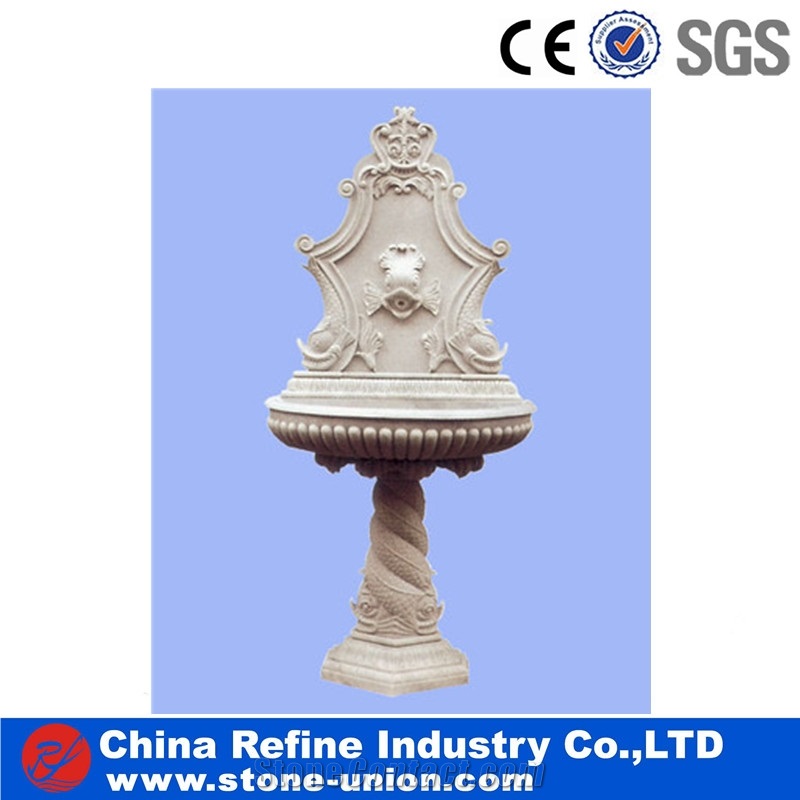 White Marble Fountain for Garden , Garden Water Fountains,Rolling Ball Water Fountain , Three Levels Fountain